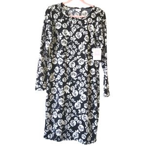 LULAROE NWT Debbie Black & White Floral Long Sleeve Midi Sheath Dress L #0169